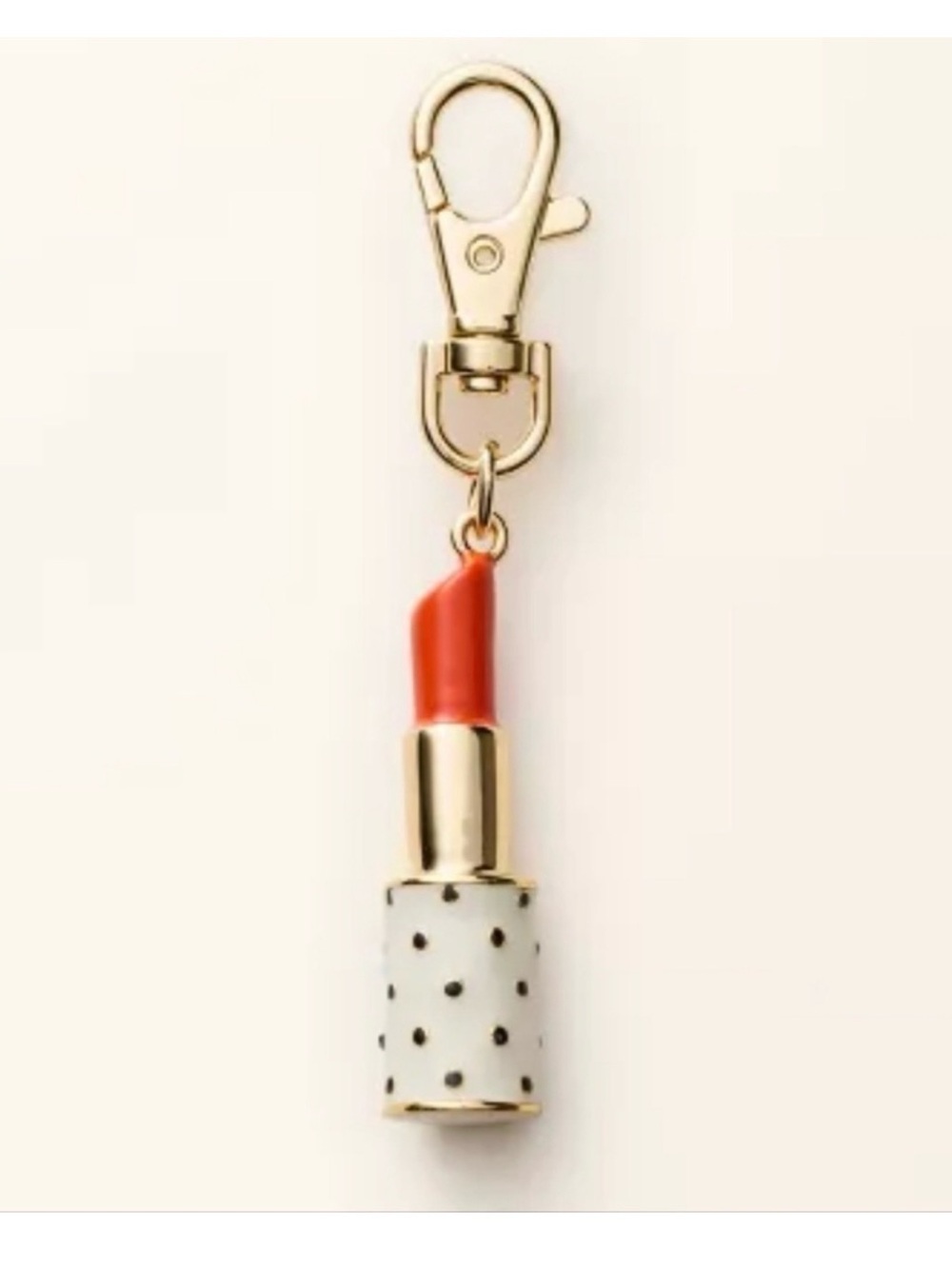 Gold & Polka Dot Red Lipstick Keychain Charm